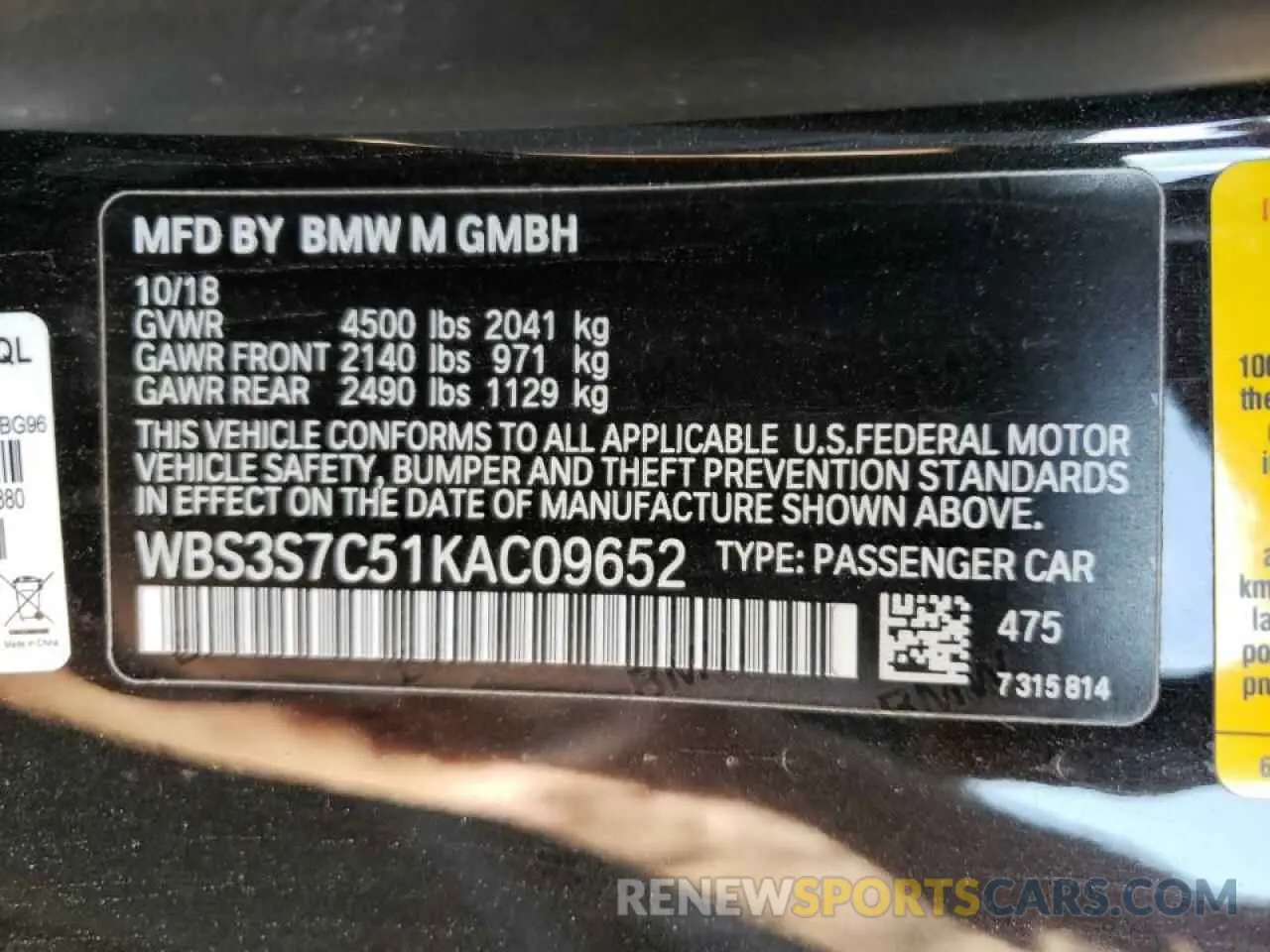 10 Photograph of a damaged car WBS3S7C51KAC09652 BMW M4 2019