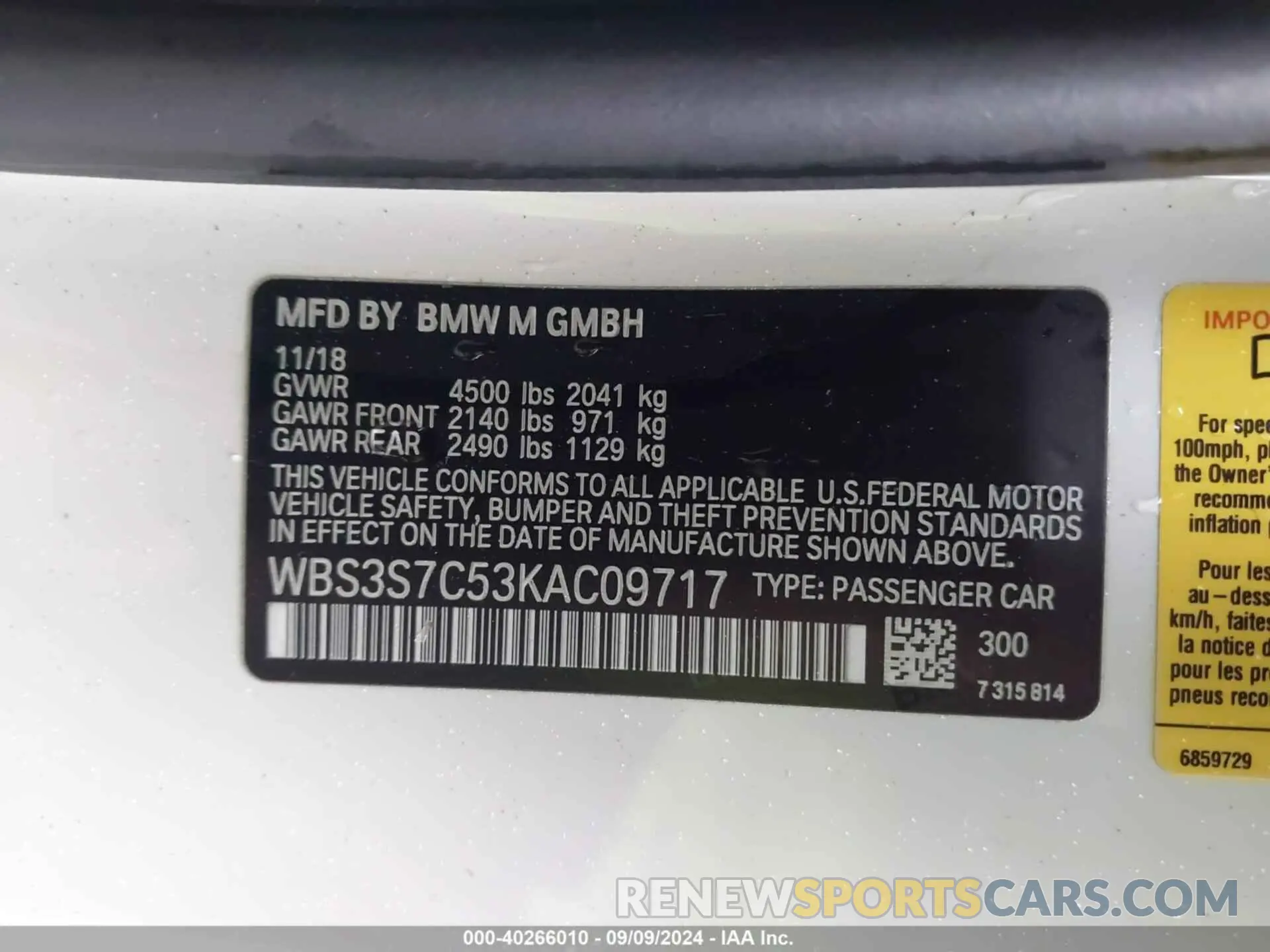9 Photograph of a damaged car WBS3S7C53KAC09717 BMW M4 2019