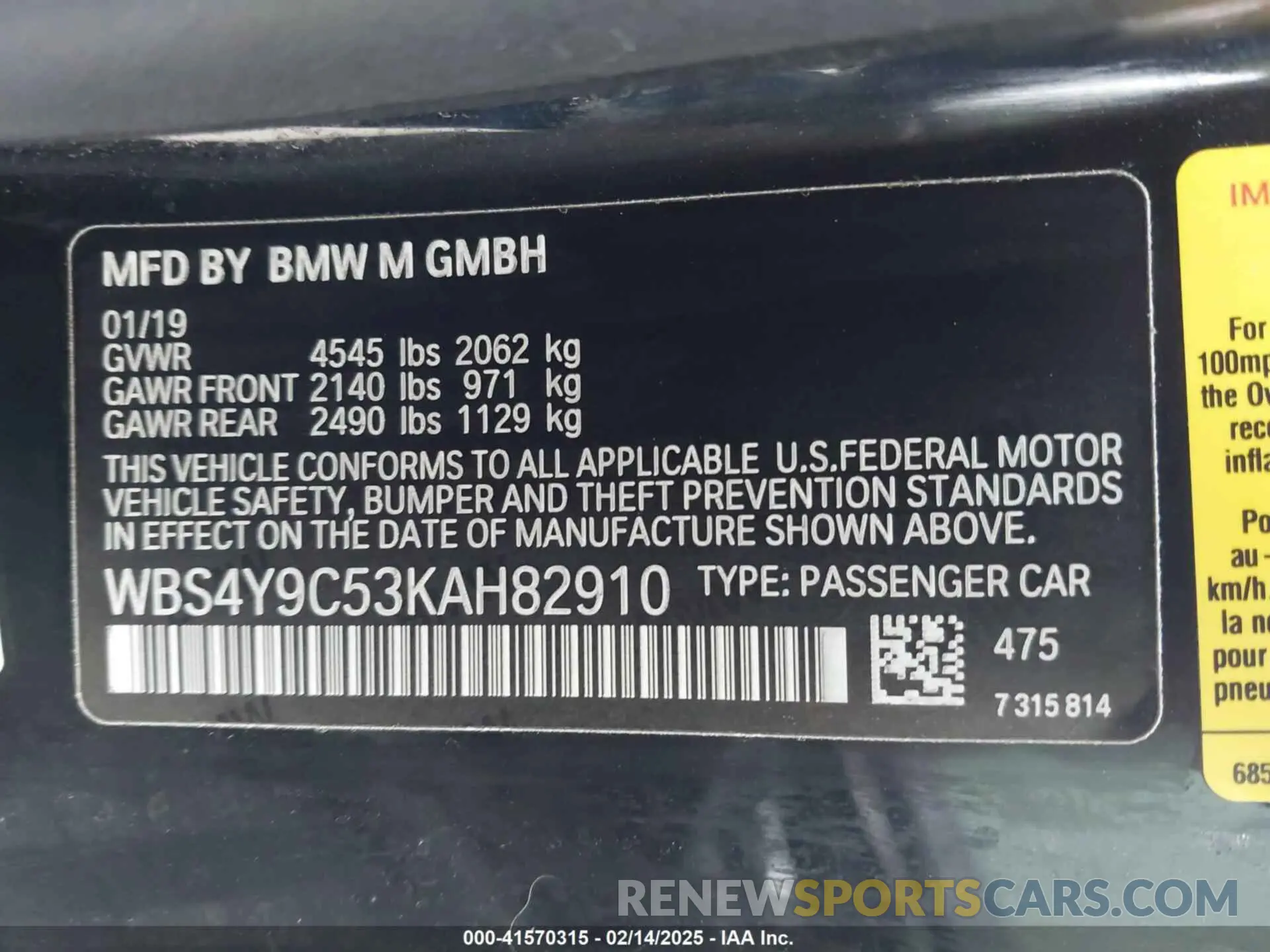 9 Photograph of a damaged car WBS4Y9C53KAH82910 BMW M4 2019