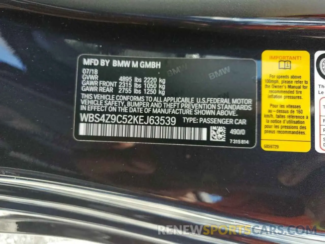 10 Photograph of a damaged car WBS4Z9C52KEJ63539 BMW M4 2019