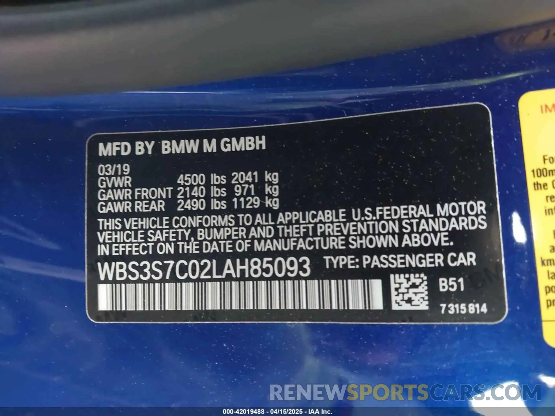 9 Photograph of a damaged car WBS3S7C02LAH85093 BMW M4 2020