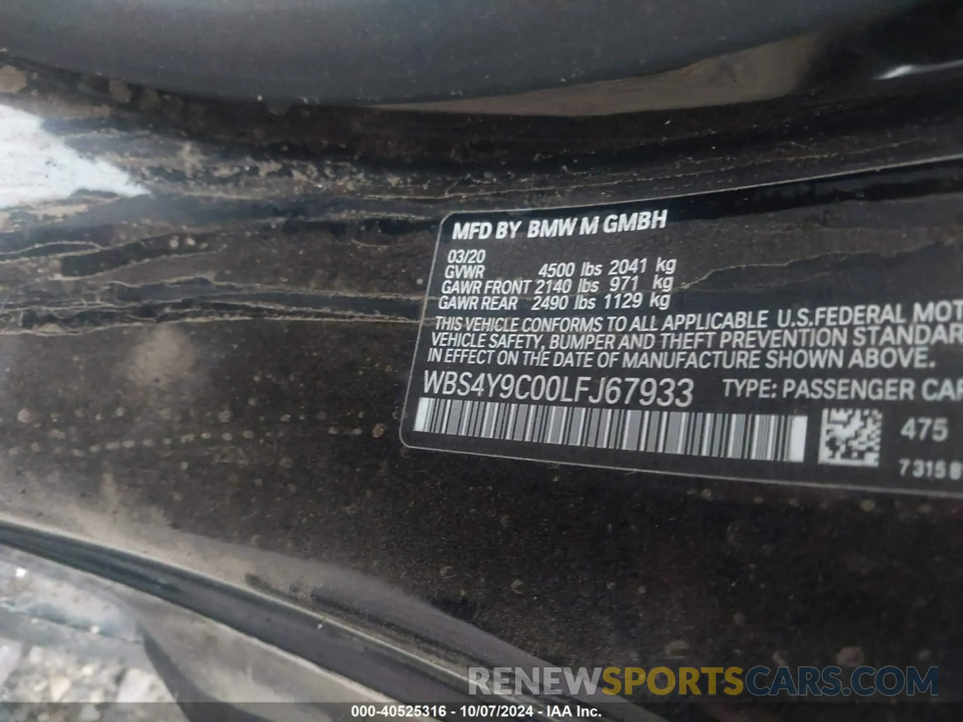 9 Photograph of a damaged car WBS4Y9C00LFJ67933 BMW M4 2020