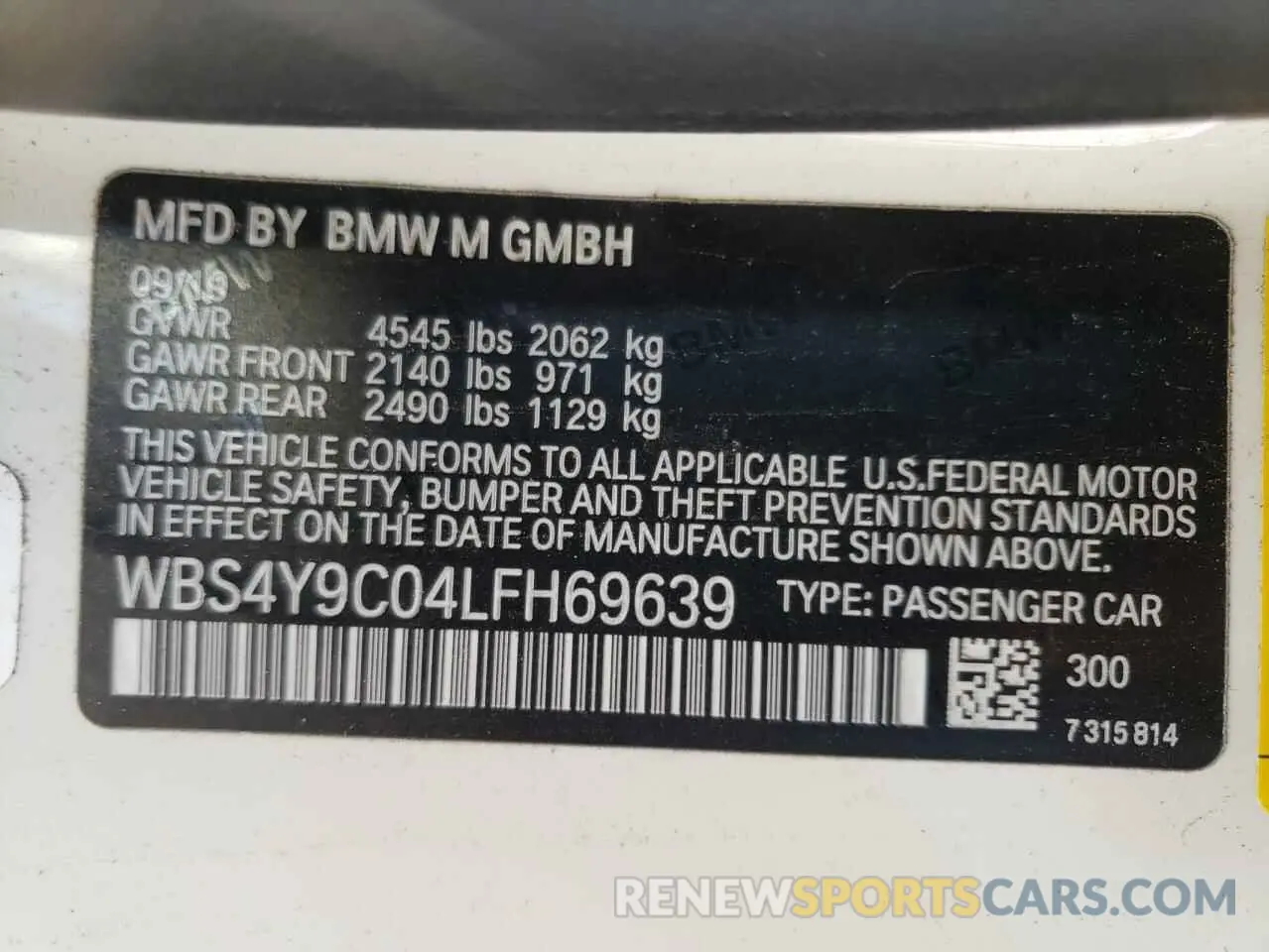 10 Photograph of a damaged car WBS4Y9C04LFH69639 BMW M4 2020