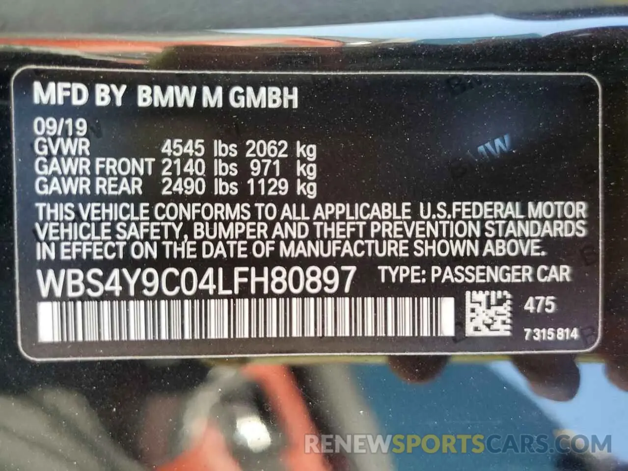 12 Photograph of a damaged car WBS4Y9C04LFH80897 BMW M4 2020