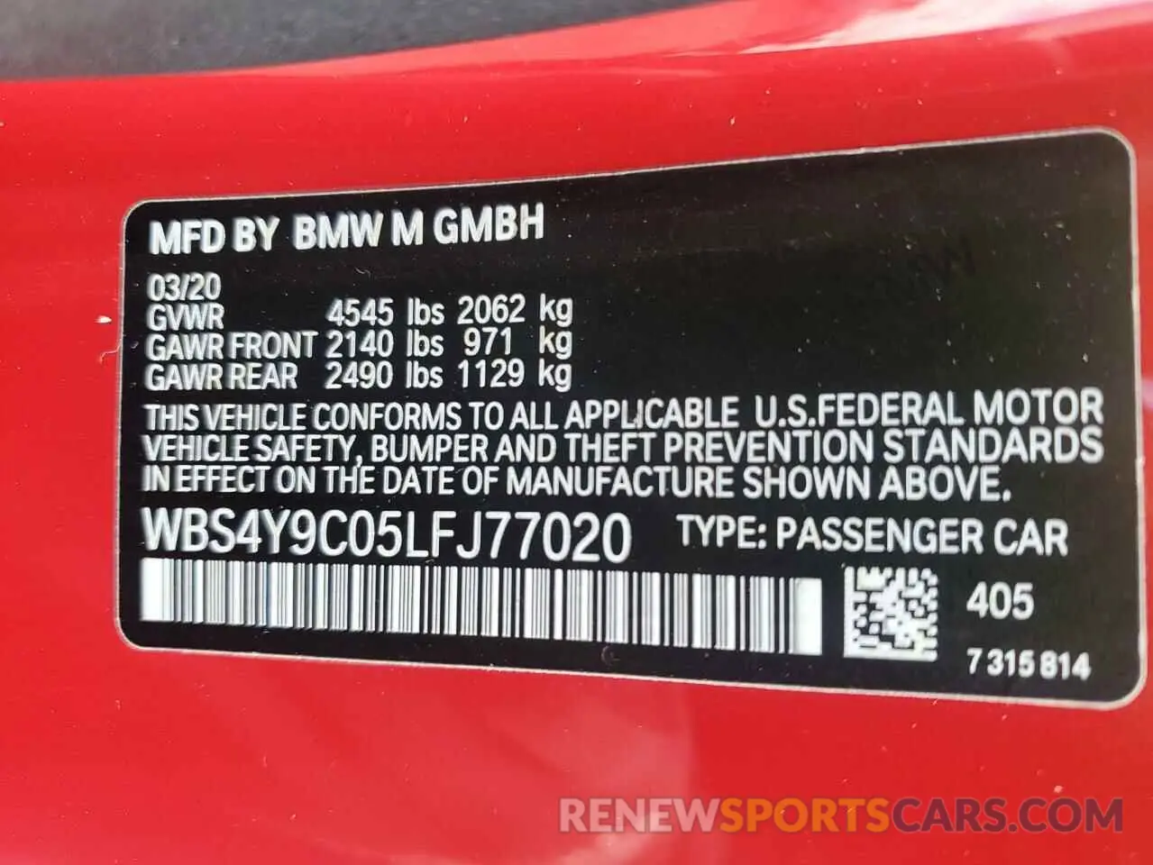 12 Photograph of a damaged car WBS4Y9C05LFJ77020 BMW M4 2020