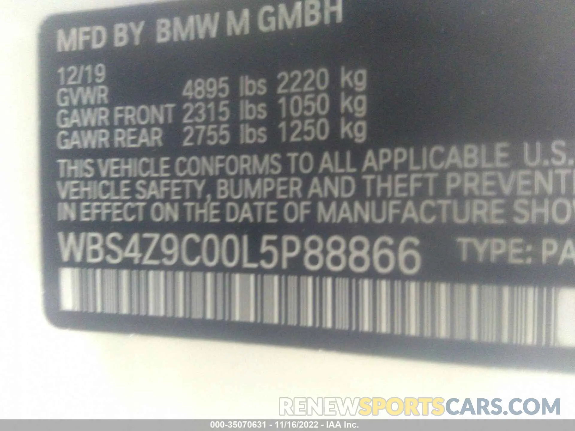 9 Photograph of a damaged car WBS4Z9C00L5P88866 BMW M4 2020