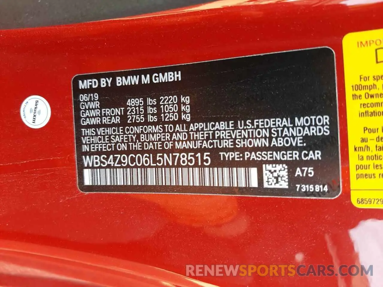 12 Photograph of a damaged car WBS4Z9C06L5N78515 BMW M4 2020