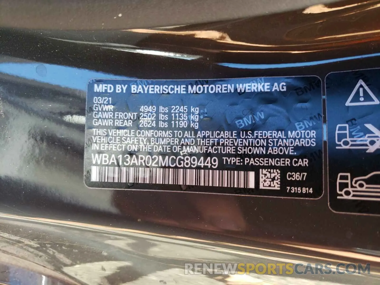10 Photograph of a damaged car WBA13AR02MCG89449 BMW M4 2021