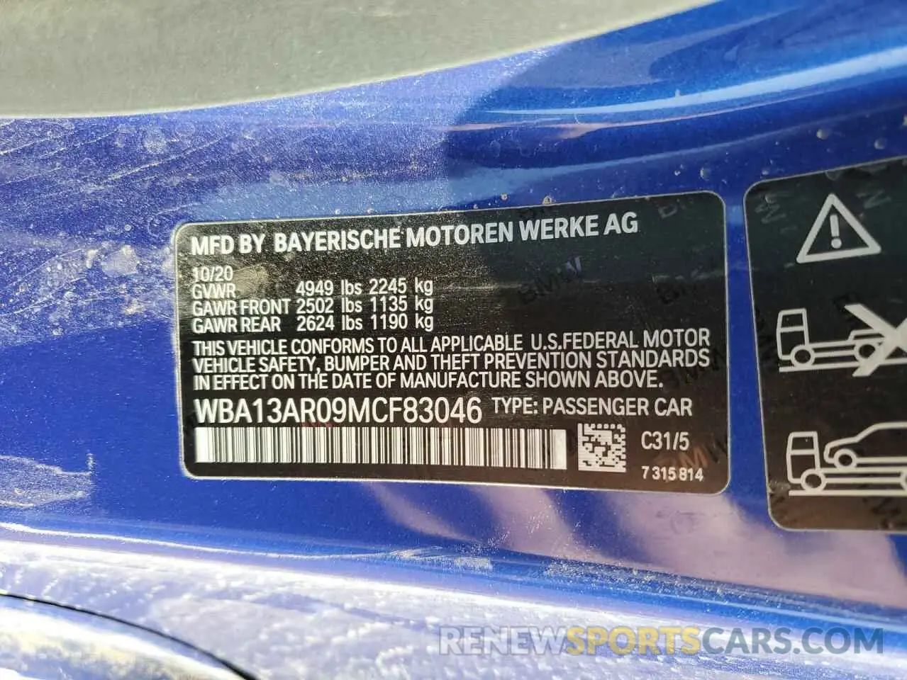 12 Photograph of a damaged car WBA13AR09MCF83046 BMW M4 2021
