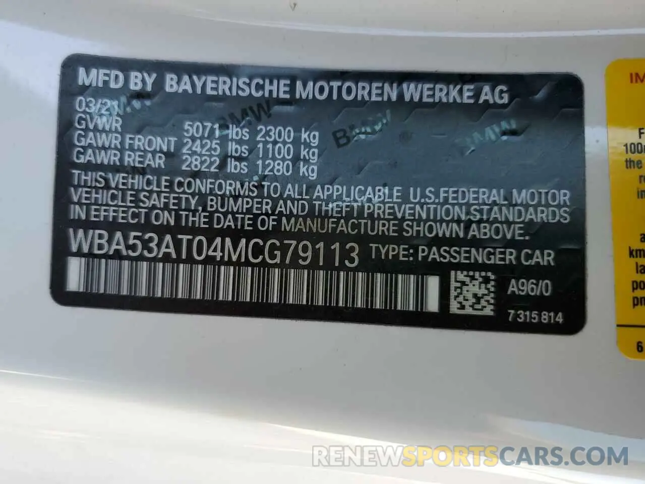 10 Photograph of a damaged car WBA53AT04MCG79113 BMW M4 2021