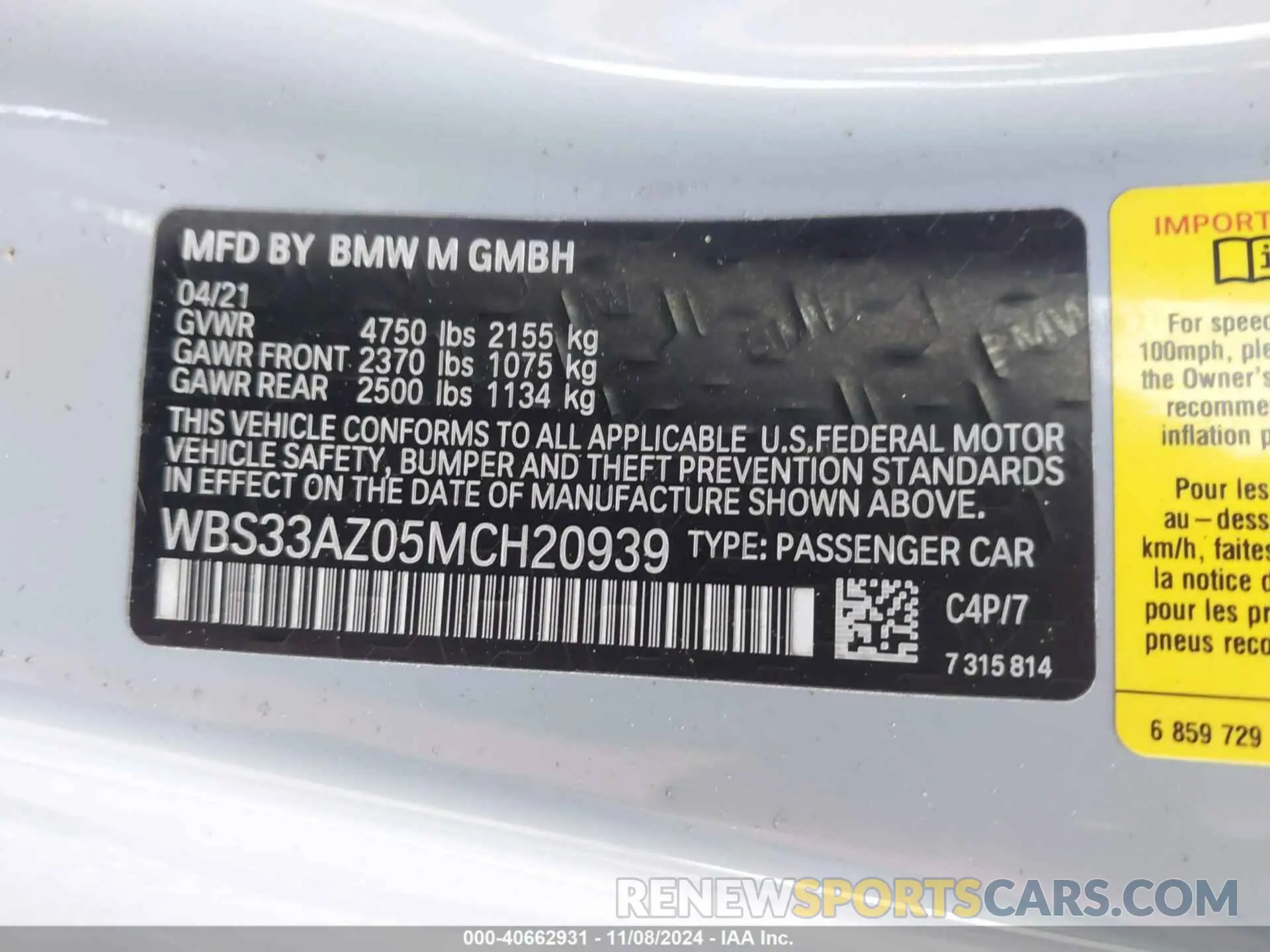 9 Photograph of a damaged car WBS33AZ05MCH20939 BMW M4 2021