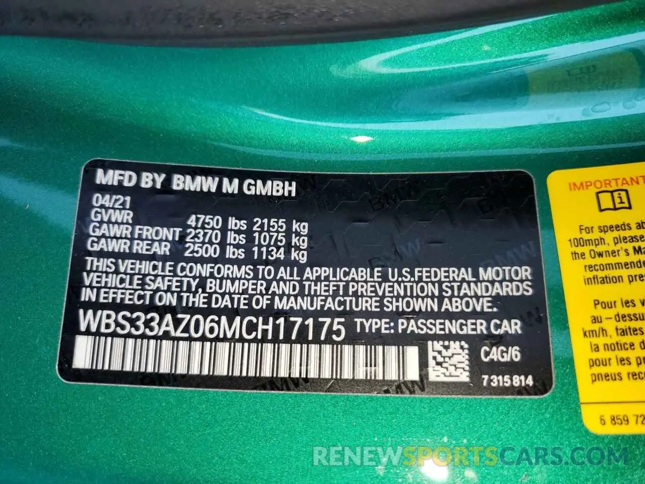 12 Photograph of a damaged car WBS33AZ06MCH17175 BMW M4 2021