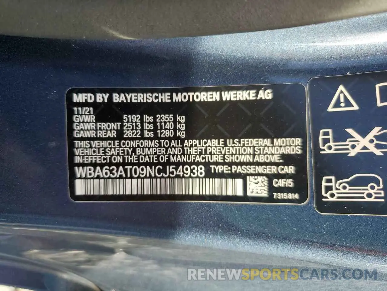 13 Photograph of a damaged car WBA63AT09NCJ54938 BMW M4 2022
