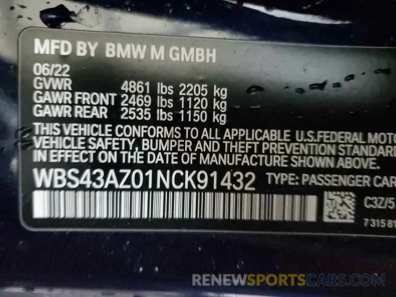 12 Photograph of a damaged car WBS43AZ01NCK91432 BMW M4 2022