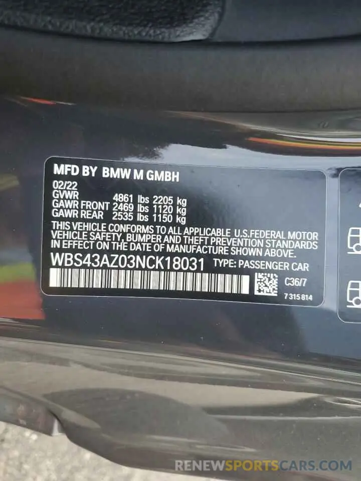 13 Photograph of a damaged car WBS43AZ03NCK18031 BMW M4 2022