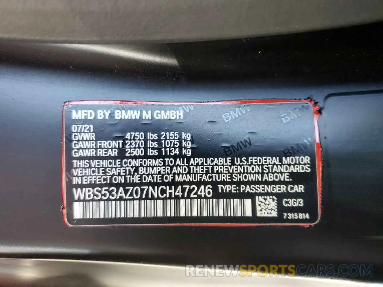 12 Photograph of a damaged car WBS53AZ07NCH47246 BMW M4 2022
