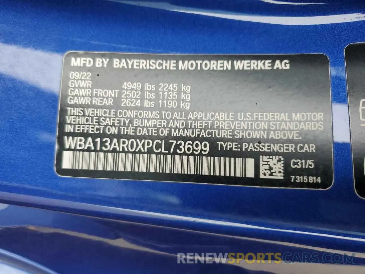 12 Photograph of a damaged car WBA13AR0XPCL73699 BMW M4 2023