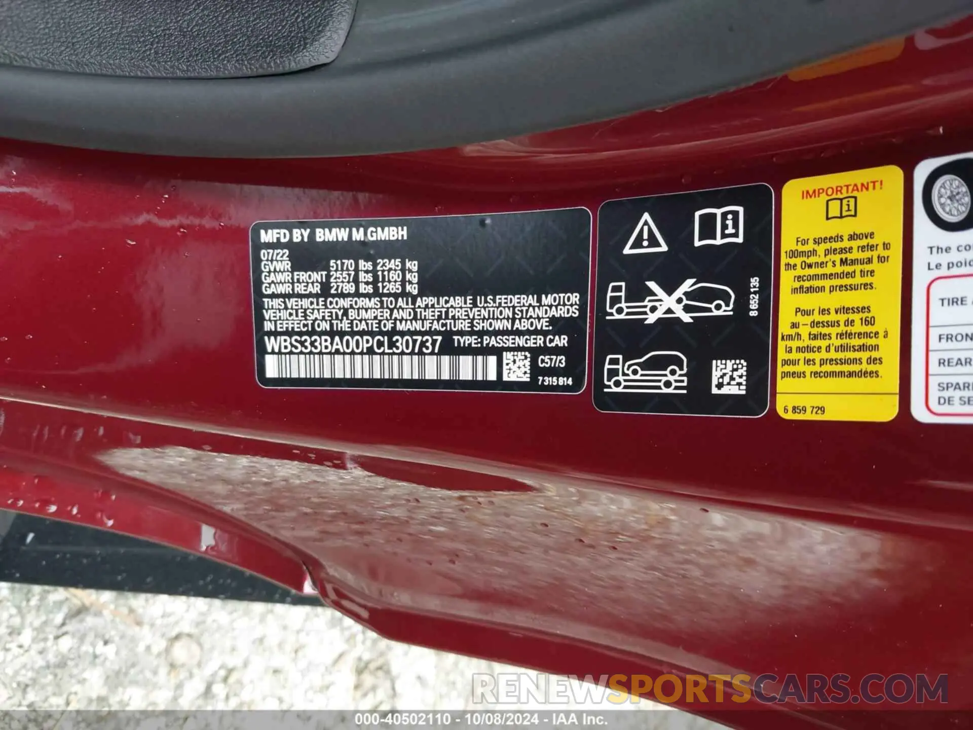 9 Photograph of a damaged car WBS33BA00PCL30737 BMW M4 2023