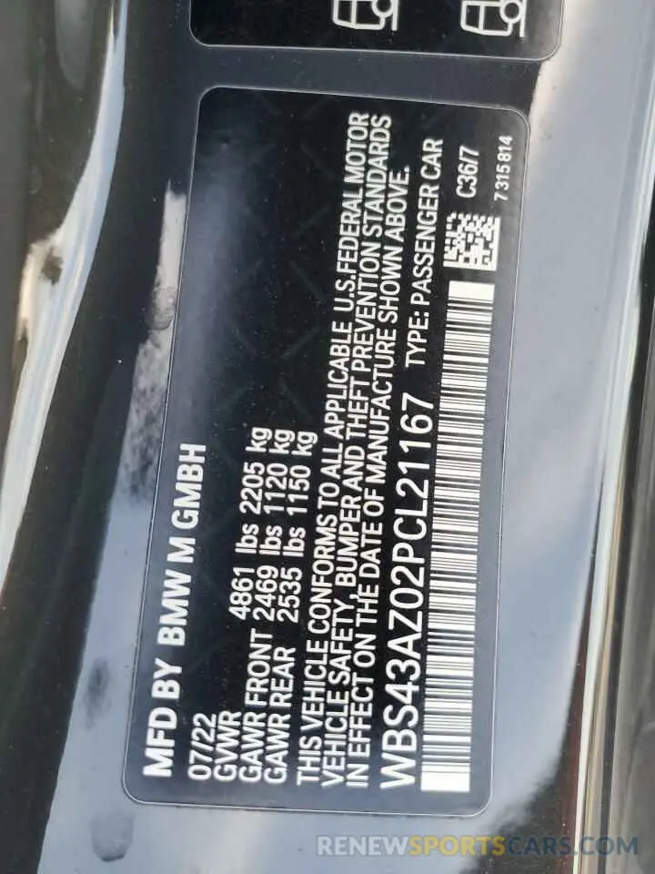 12 Photograph of a damaged car WBS43AZ02PCL21167 BMW M4 2023