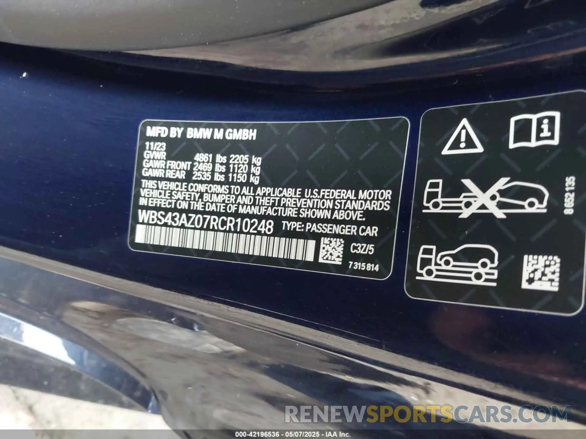 9 Photograph of a damaged car WBS43AZ07RCR10248 BMW M4 2024