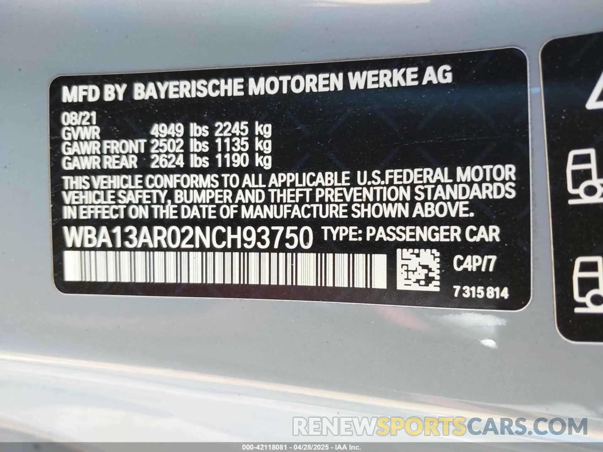 9 Photograph of a damaged car WBA13AR02NCH93750 BMW M440I 2022