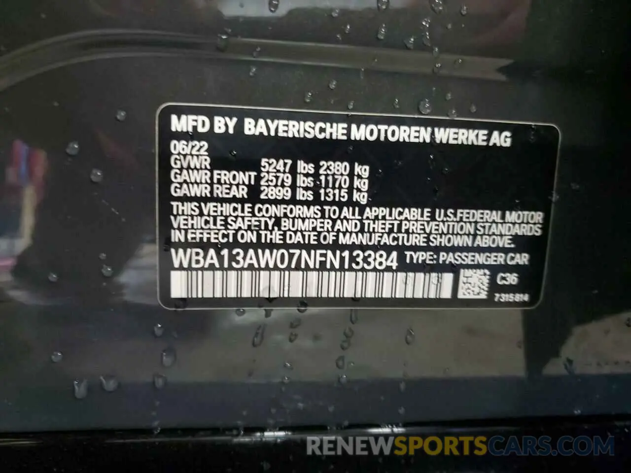 13 Photograph of a damaged car WBA13AW07NFN13384 BMW M440XI GRA 2022