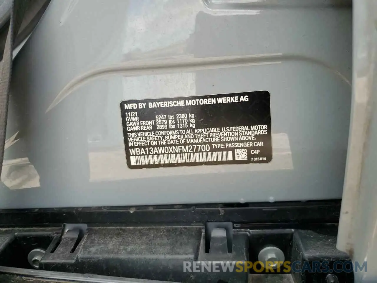 13 Photograph of a damaged car WBA13AW0XNFM27700 BMW M440XI GRA 2022