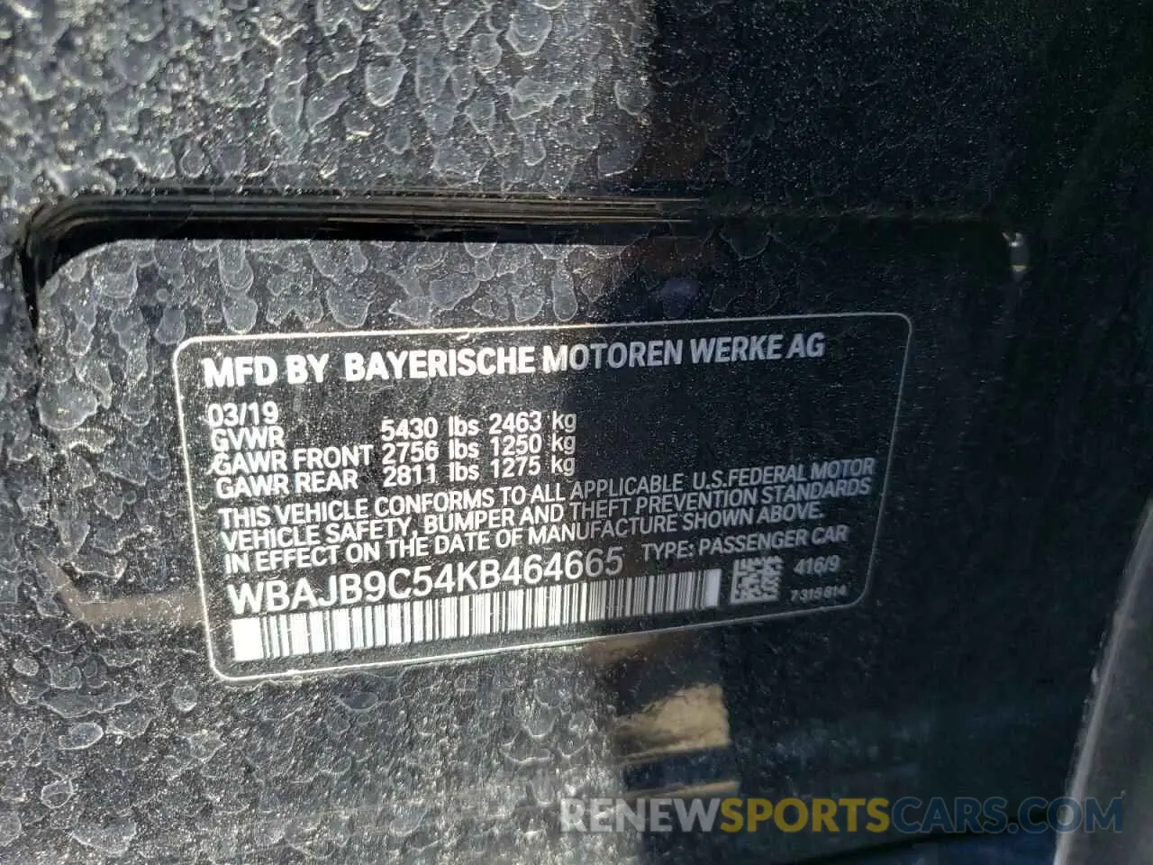 10 Photograph of a damaged car WBAJB9C54KB464665 BMW M5 2019