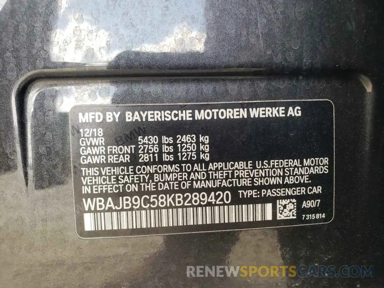 10 Photograph of a damaged car WBAJB9C58KB289420 BMW M5 2019
