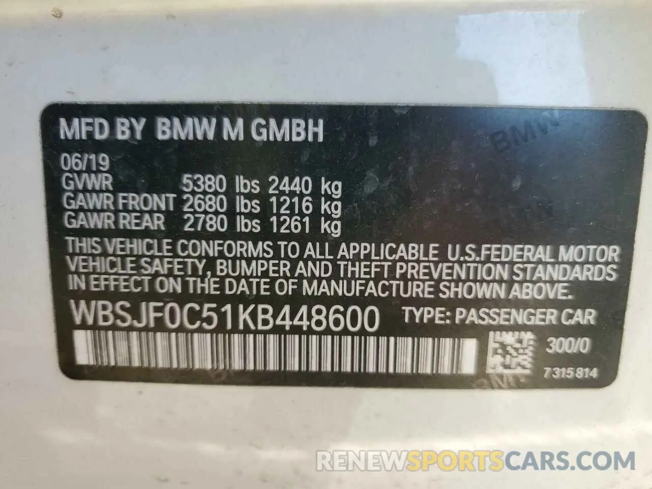 12 Photograph of a damaged car WBSJF0C51KB448600 BMW M5 2019