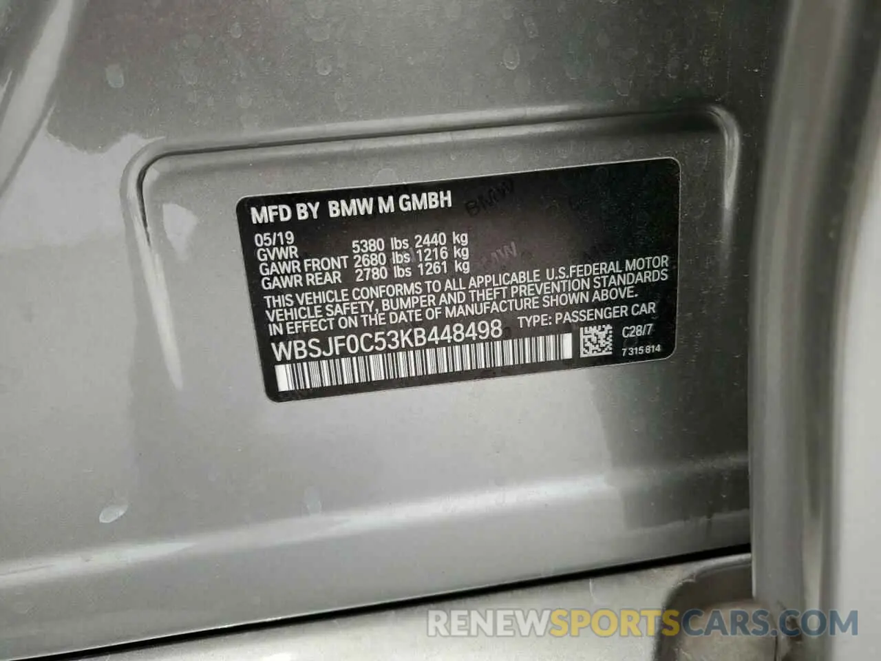 12 Photograph of a damaged car WBSJF0C53KB448498 BMW M5 2019