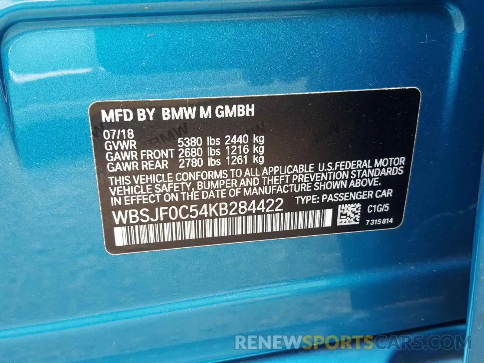 10 Photograph of a damaged car WBSJF0C54KB284422 BMW M5 2019