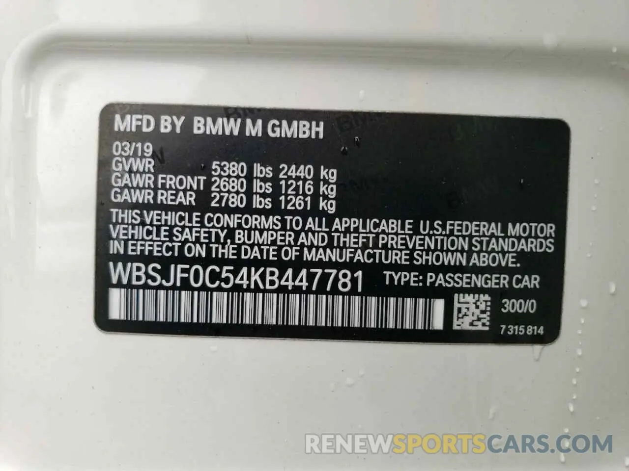 12 Photograph of a damaged car WBSJF0C54KB447781 BMW M5 2019