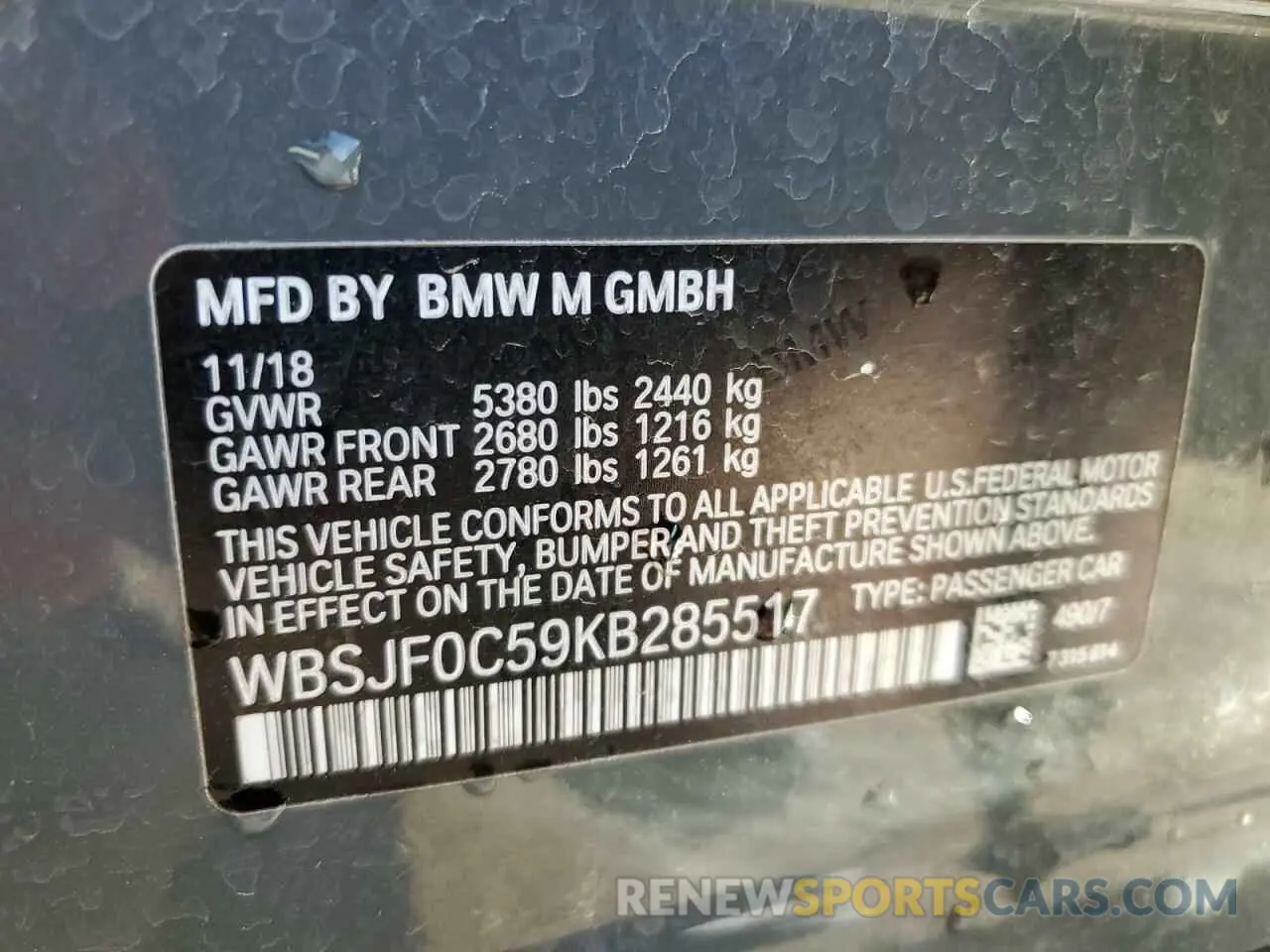 13 Photograph of a damaged car WBSJF0C59KB285517 BMW M5 2019