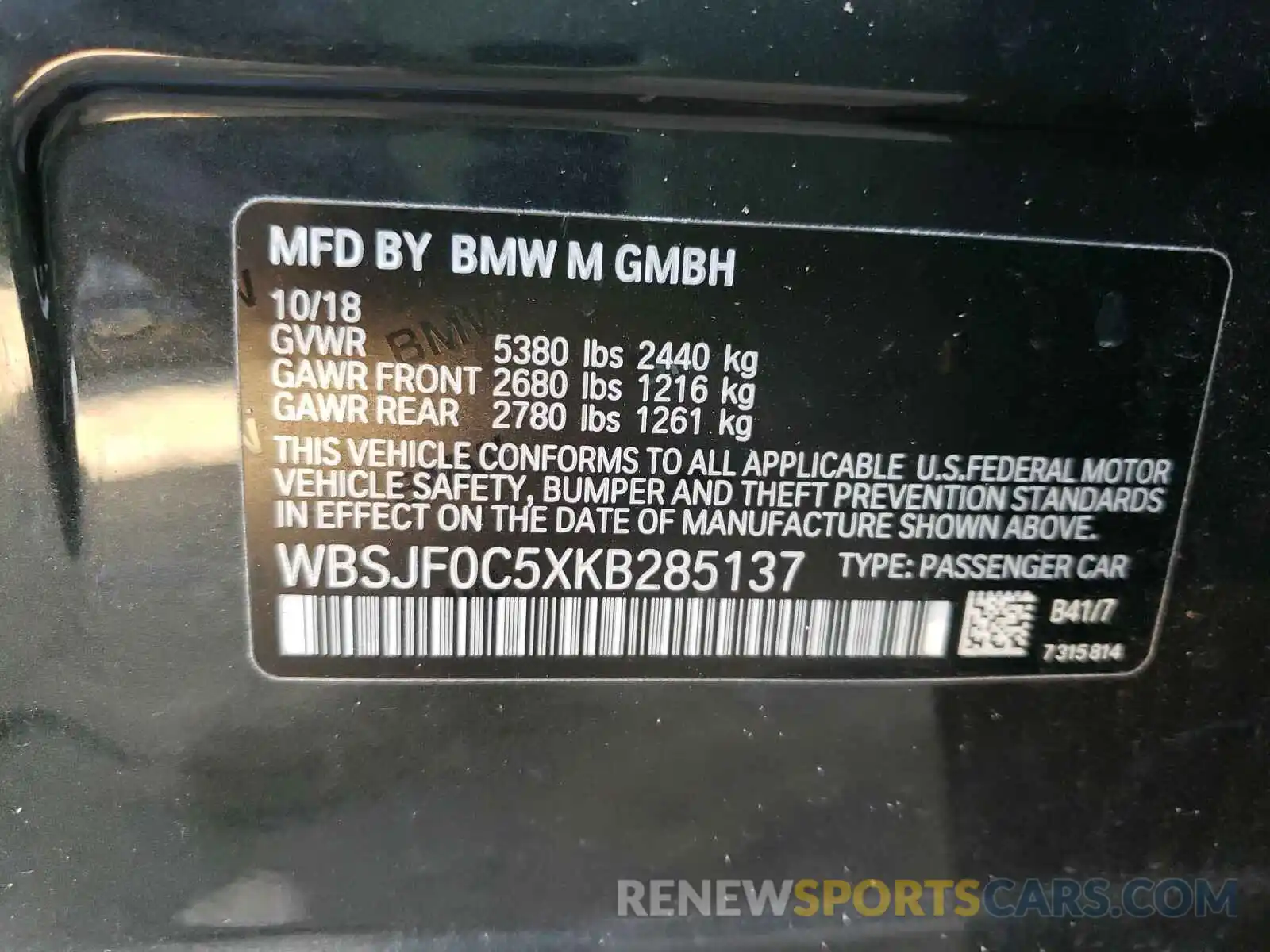 10 Photograph of a damaged car WBSJF0C5XKB285137 BMW M5 2019