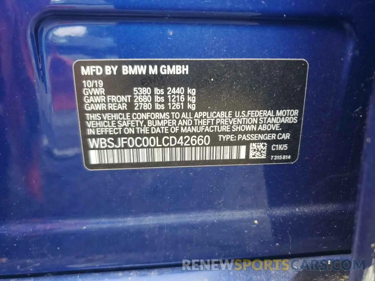 12 Photograph of a damaged car WBSJF0C00LCD42660 BMW M5 2020