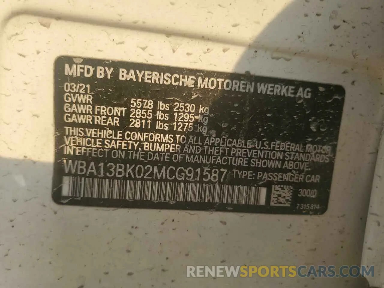 13 Photograph of a damaged car WBA13BK02MCG91587 BMW M5 2021