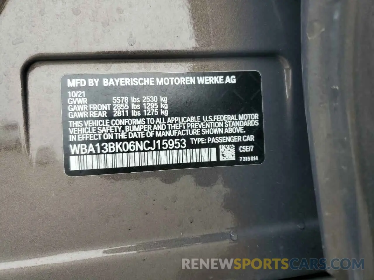 15 Photograph of a damaged car WBA13BK06NCJ15953 BMW M5 2022