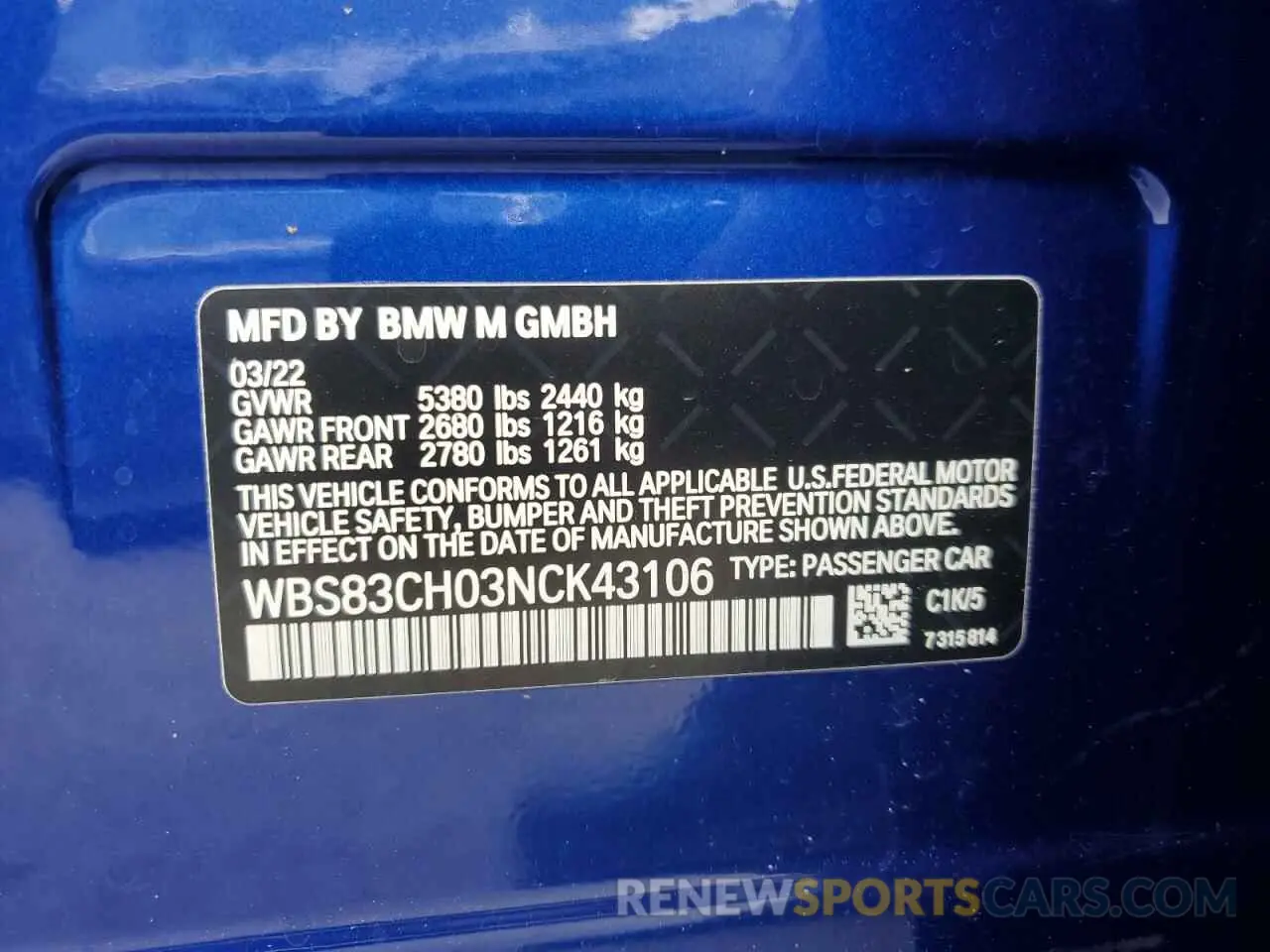 13 Photograph of a damaged car WBS83CH03NCK43106 BMW M5 2022