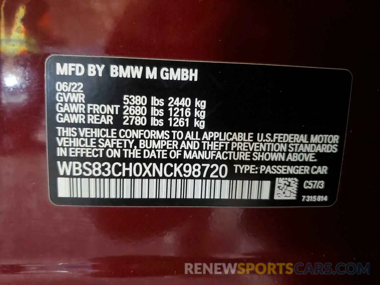 12 Photograph of a damaged car WBS83CH0XNCK98720 BMW M5 2022