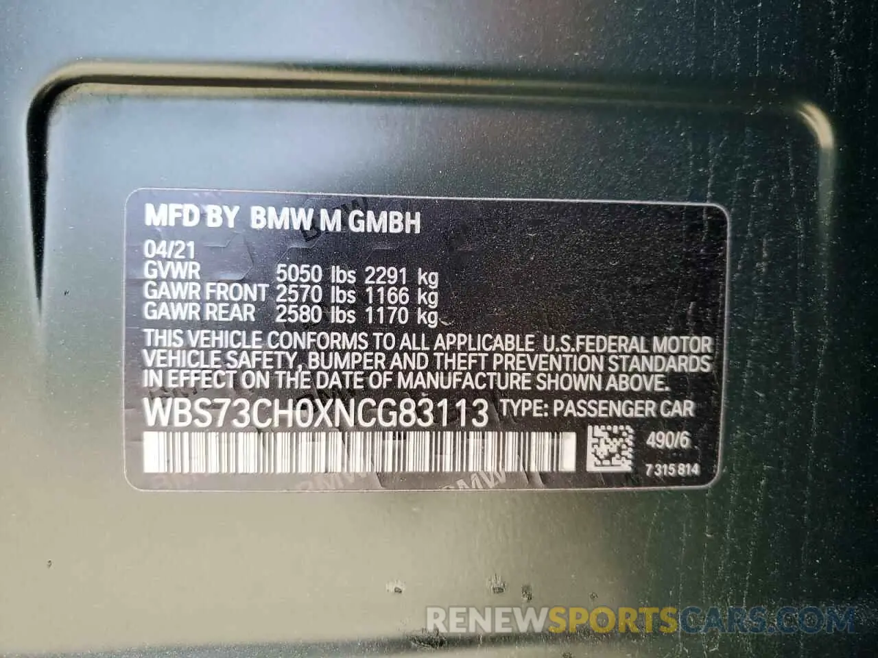 15 Photograph of a damaged car WBS73CH0XNCG83113 BMW M5 CS 2022