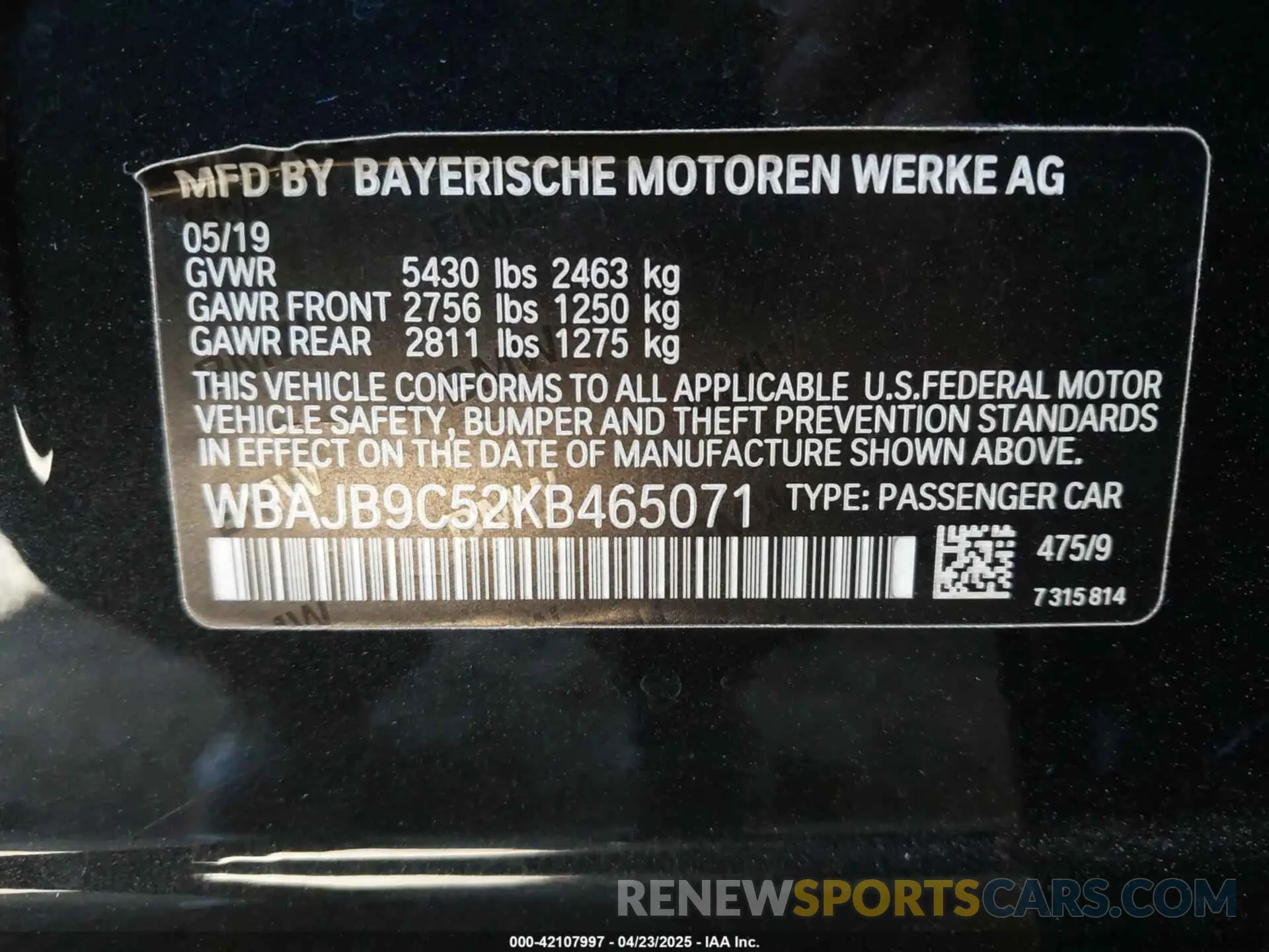9 Photograph of a damaged car WBAJB9C52KB465071 BMW M550I 2019