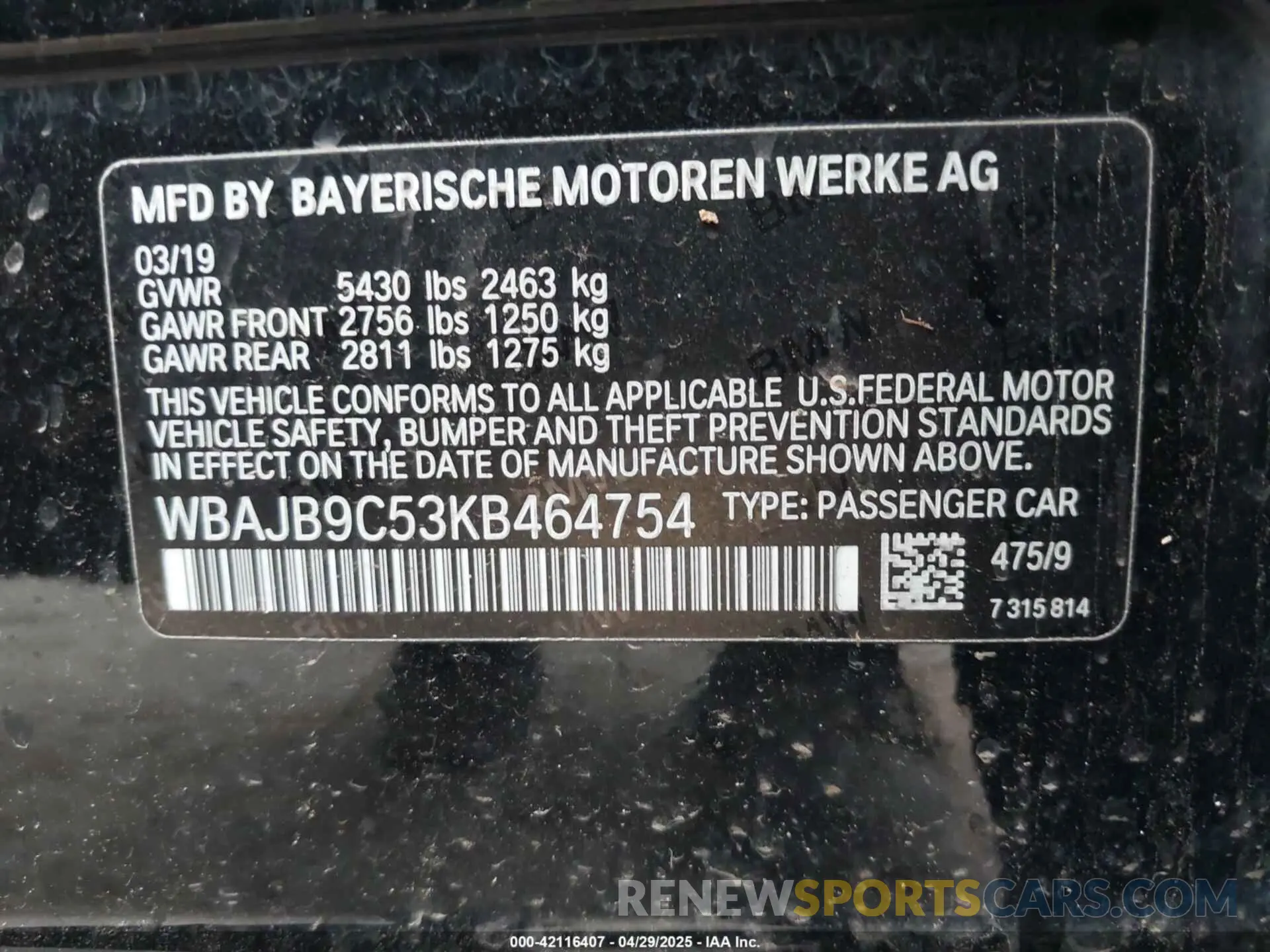 9 Photograph of a damaged car WBAJB9C53KB464754 BMW M550I 2019