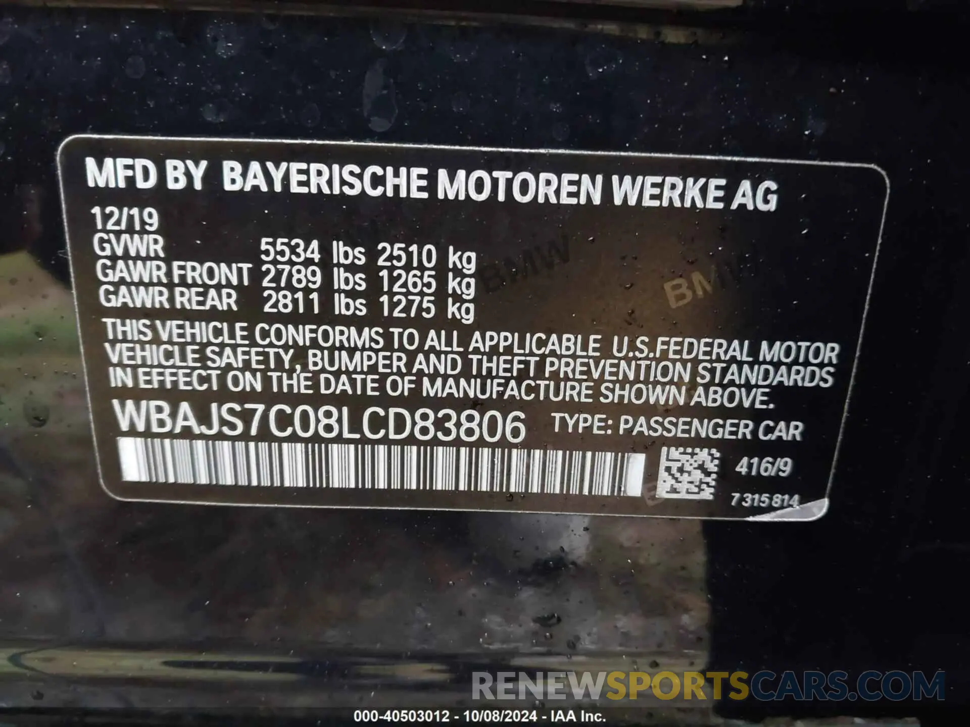 9 Photograph of a damaged car WBAJS7C08LCD83806 BMW M550I 2020