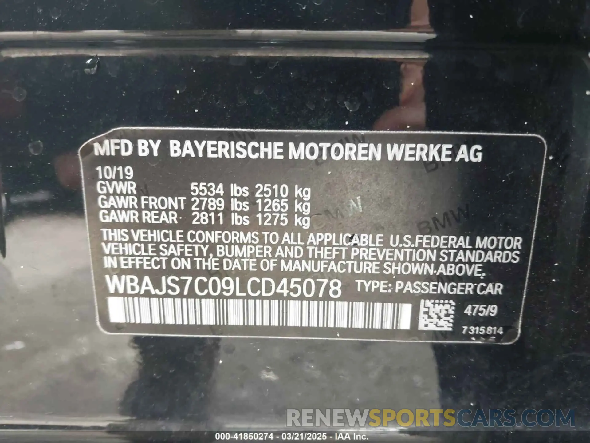 9 Photograph of a damaged car WBAJS7C09LCD45078 BMW M550I 2020