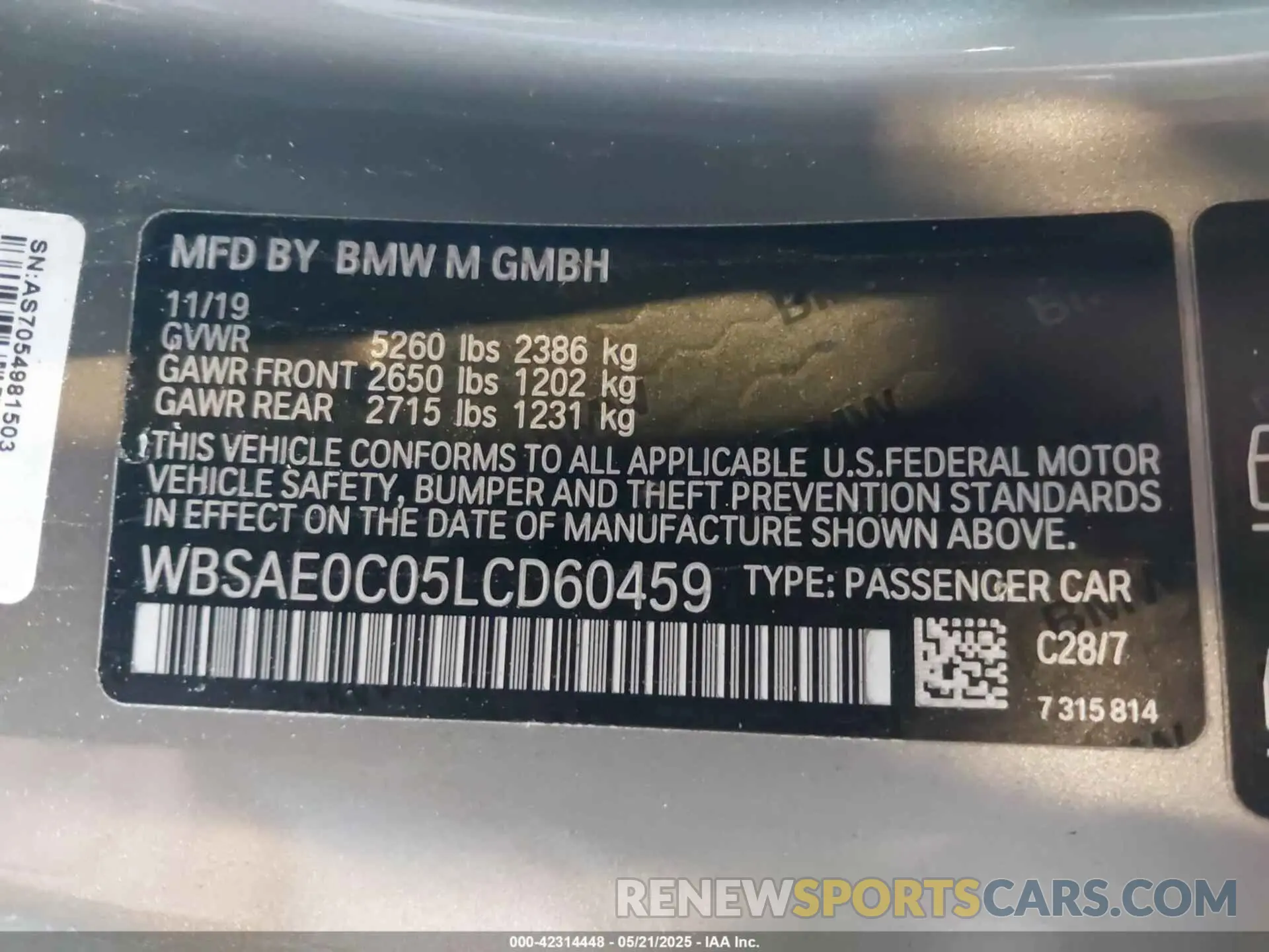 9 Photograph of a damaged car WBSAE0C05LCD60459 BMW M8 2020