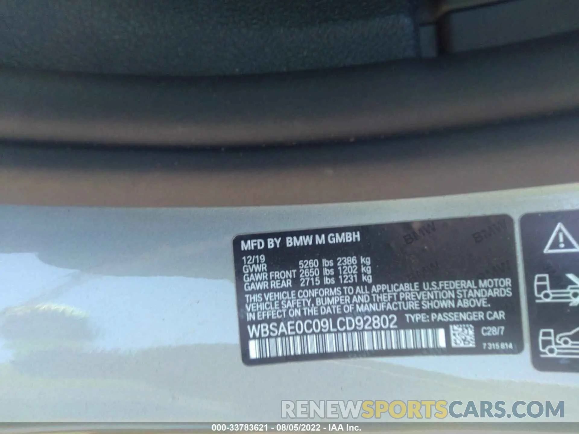 9 Photograph of a damaged car WBSAE0C09LCD92802 BMW M8 2020
