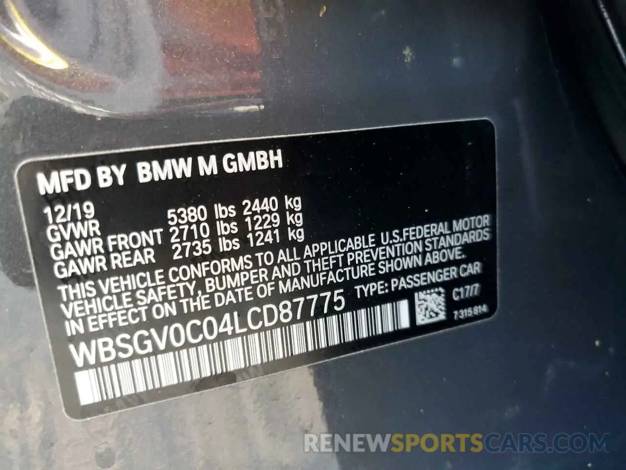 10 Photograph of a damaged car WBSGV0C04LCD87775 BMW M8 2020