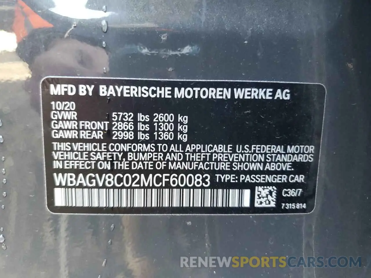 10 Photograph of a damaged car WBAGV8C02MCF60083 BMW M8 2021