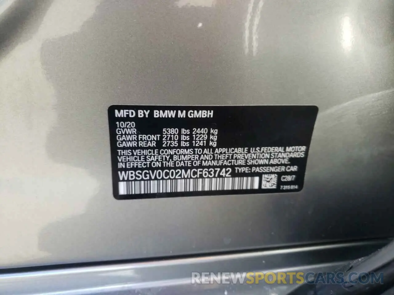 10 Photograph of a damaged car WBSGV0C02MCF63742 BMW M8 2021